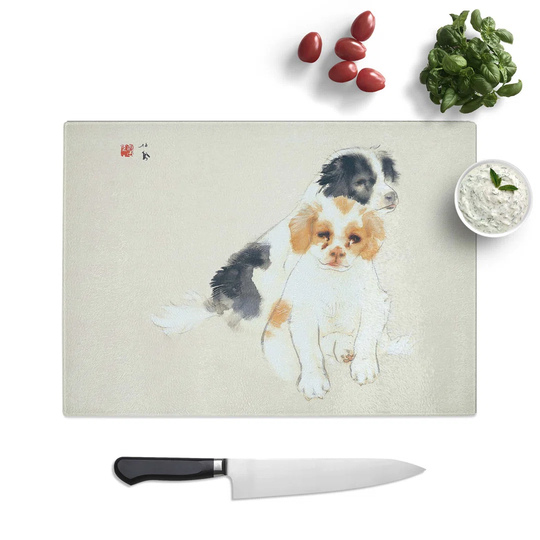Tempered Glass Two Puppies by Takeuchi Seiho Chopping Board
