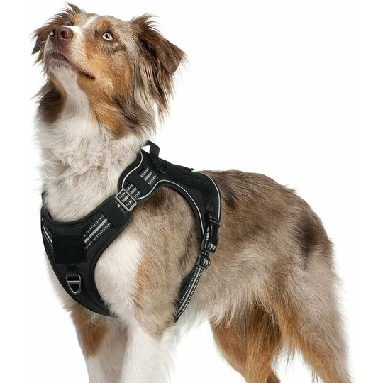 Bearsu - Anti Pull Dog Harness, Adjustable Reflective Tactical Dog Harness with Handle and Rings, Durable Easy to Put On Vest, Military Dog Harness