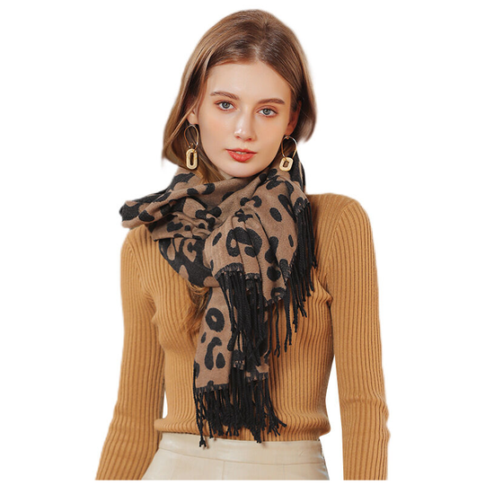 Scarf female tassel imitation cashmere leopard print scarf warm shawl black card