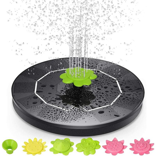 Water Lily Floating Solar Fountain, Outdoor Solar Waterfall Fountain with 6*Petal Nozzle +1*Green Nozzle, Outdoor Fountains for Garden Pond,
