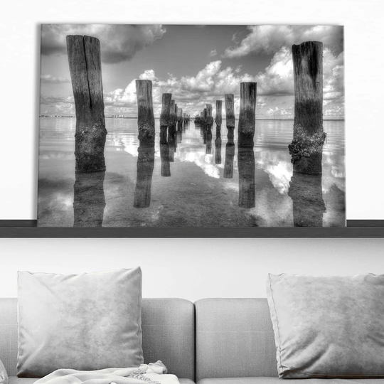Old Fishing Pier And Clouds - Wrapped Canvas Photograph Print
