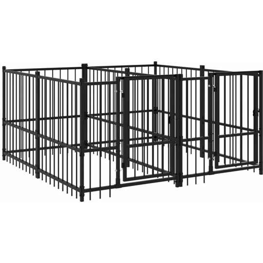 Outdoor Dog Kennel Steel 3.75 m² Vidaxl Black