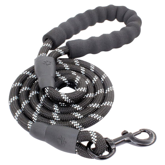 Dog Leash, Rope Dog Leash with Soft Padded Handle, Highly Reflective Yarns, 1.5m Rope Leash for All Size Dogs, Black