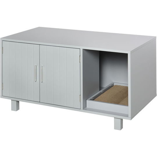 Pawhut - Cat Litter Box Enclosure & House w/ Nightstand/End Table Design, Grey - Grey