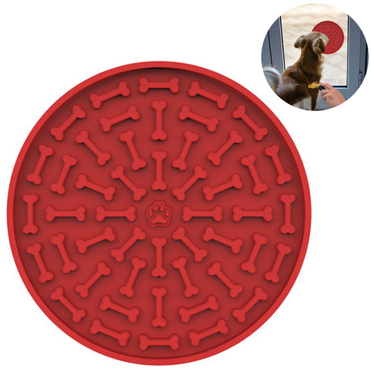 Dog Slow Dispensing Treater Mat Dog Lick pad Peanut Butter Lick mat for Pet Bathing, Grooming, and Dog Training, red