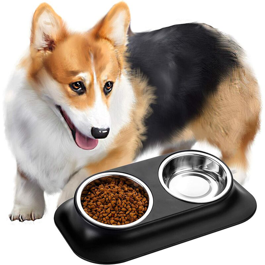 Raised Pet Dog Cat Bowl Double Stainless Steel 15 ° Bowl Non-slip Easy to Clean (420ML)
