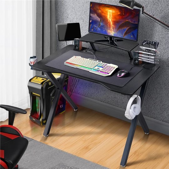 Computer Table Gaming Desk Office Table With Headphone Hook & Drink Holder & Cable Passage & Mouse Pad & Controller/CD Stand & Monitor Stand & Mobile