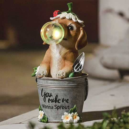 Tinor - Garden Statue - Puppy with Bubble Gum and Solar Powered led Lights for Indoor and Outdoor Patio Lawn Decoration, 29.8 * 15.6cm, Decor for