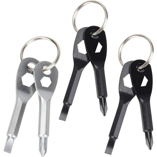 3 Pieces Keychain Screwdriver Tools,Mini Multi-Function Pocket Tool,4 in 1 Flat and Cross Head Wrench Screwdriver Tool Set(Black,Silver)