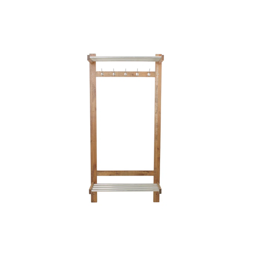 Kyaira Oak Solid Wood Hall Tree with Shoe Storage