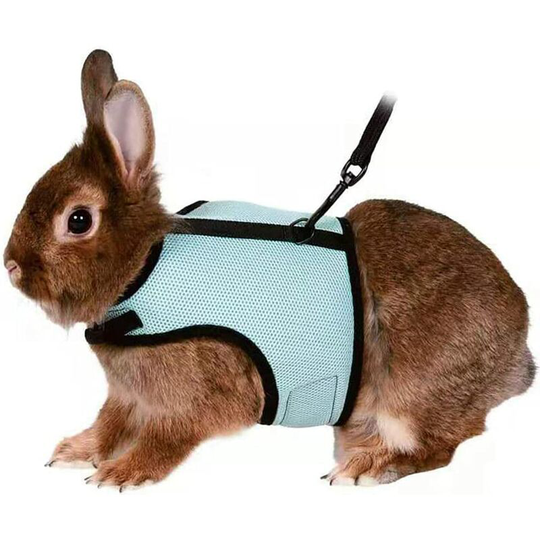 Soft Rabbits Adjustable Harness with Elastic Lead Leash for Small Animals Bunny Hamsters Cats(M,light green)