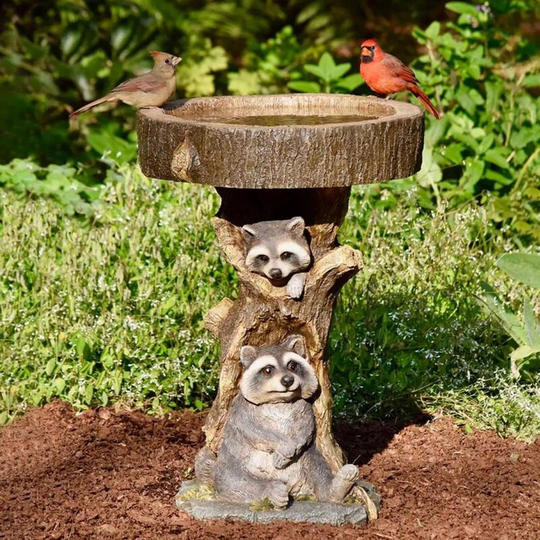 Briday - Resin Raccoon Birdbath Polyresin Antique Garden Bird Bath For Garden Yard Statue in The Yard Fantasy Resin Collecting Crafts