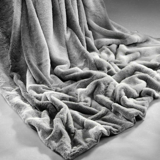 (SILVER RABBIT FAUX FUR) Throw Double Size Winter Special Warm Soft Luxury Cosy Plush Blacnket Home Camp