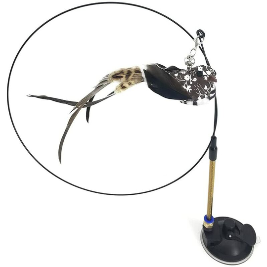 1pc Feather Toys for Cats Fishing Rod Cat Kitten and Kitty Retractable Telescopic with Bell and Suction Cup Wand Teaser Rod (Man-gray bird-suction