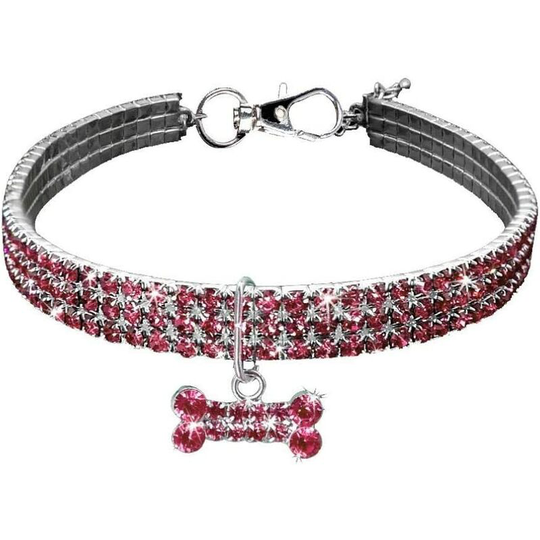 Collar for pets, elastic, rhinestones, rhinestones, for small dogs (30 * 5cm) -Pink Soekavia