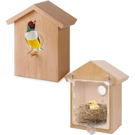 Window Birdhouse with Strong Suction Cup Wooden Birdhouse Transparent Window Outdoor Bird Feeder Bird Nest Cage Outdoors Wild Easy to Hang Removable