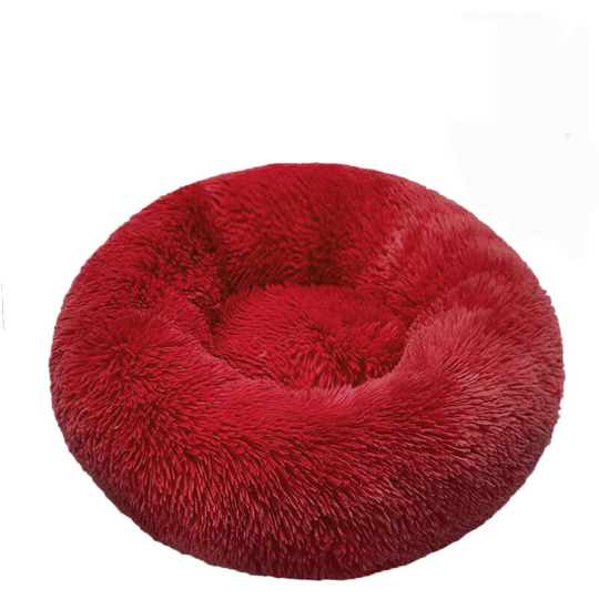 Plush Donut Dog Bed, Cat Bed, Non-Slip Bottom Soft Calming Dog Beds , Luxury Pet Bed for Cats and Small Dogs(wine red, 60cm) - Muff