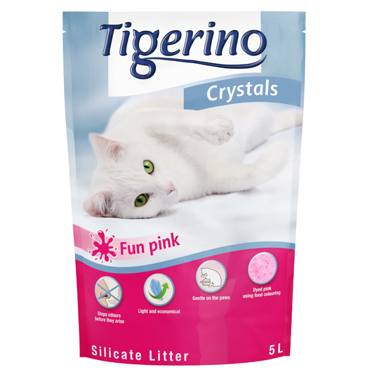 Tigerino Crystals Coloured Cat Litter - Fun/Sensitive (fragrance free) - Economy Pack: 3 x 5 litre Pink