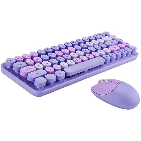 2.4G Wireless Keyboard Mouse Combo 68 Keys Wireless Keyboard Ergonomic Mouse 3-gear Adjustable dpi Purple,Purple - Purple - Mofii