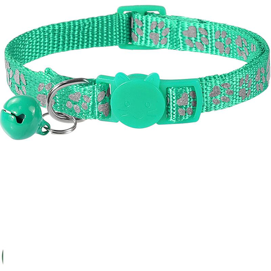 Cat Collar Anti Strangulation, 2 pcs Adjustable Reflective Collar for Cat Kitten Puppy with Bell and Safety Buckle, 19-32cm Turquoise