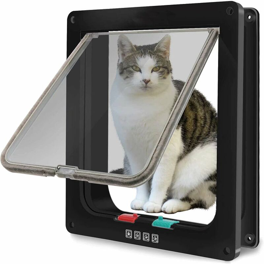 Litzee - Magnetic cat flap with swing door and 4-way lock for cats, kittens and puppies (xl, black 27,7 * 25 * 5,5)