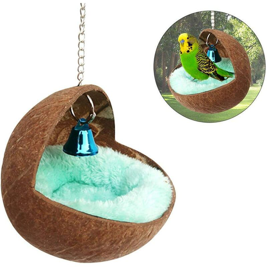Perle Rare - Natural Coconut Shell Bird Nest for Pet, Parrot, Parakeet, Cockatiel, Conure, Canary, Finch, Dove, Hamster