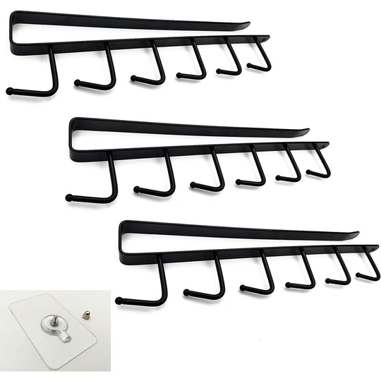 3 Pack Cabinet Cup Holder Insert, Kitchen Wine Glass Cup Storage Hooks Hanging Hook, Storage Organizer Drying Rack No Drilling - Black