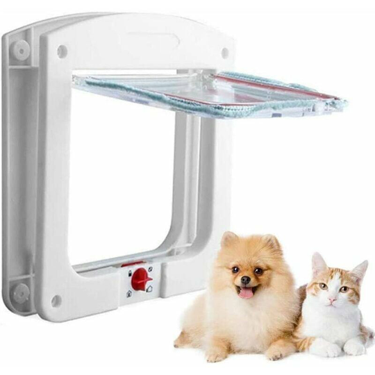 Pet, cat and dog door with four locking options for wood, pvc and weather resistance. Suitable for pets under 15 kg.