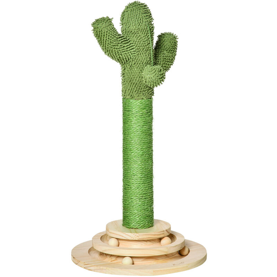 Cat Tree Cactus Sisal Scratching Post Interactive Fun Roller Exerciser - Green - Pawhut