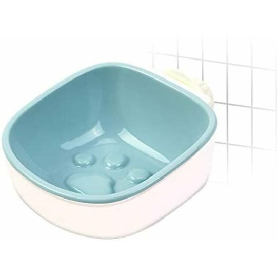 Removable Slow Dog Bowl Feeding Pet Cat Bowls, Eco-Friendly Plastic Hanging Anti-Choke Cat Food Cage Container Slow Eating (Blue, Footprint)