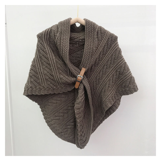 Korean version hollow leather buckle big triangle cape cape solid color warm decoration scarf split big triangle scarf female, coffee color