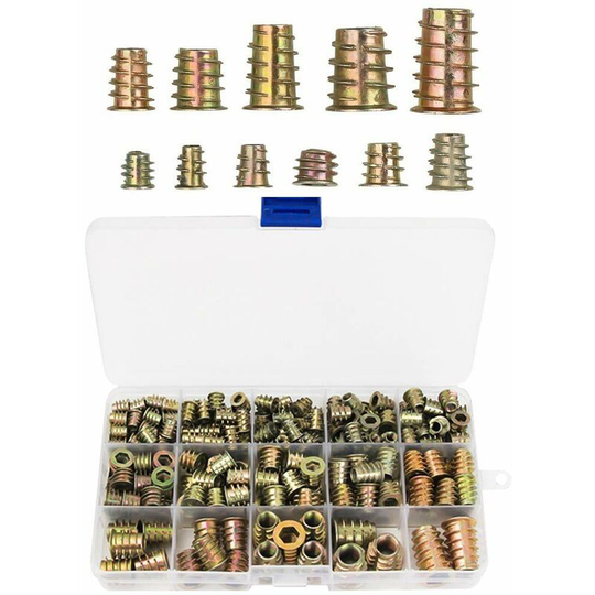 230 Pieces Zinc Alloy Hexagonal Threaded Insert Nuts Threaded Inserts Insert Nuts External Thread M4 M5 M6 M8 M10 for Wood Furniture Nut Tool Kit