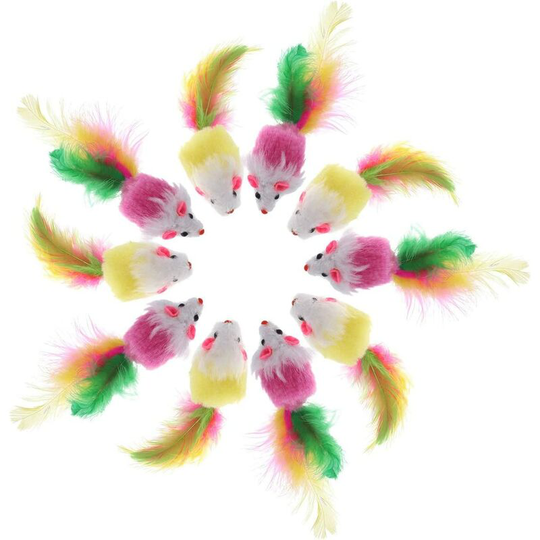 10 Pcs Fluffy Mouse Shape Cat Toy Feather Cat Toy (Random Color)