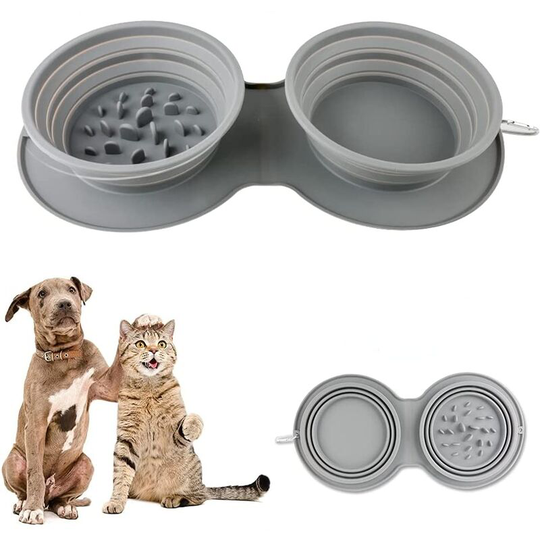 Betterlifegb - Foldable dogs for dog, portable travel bowel for chat food, foldable and expandable cut with anti-slip silicone mat and carabiner for