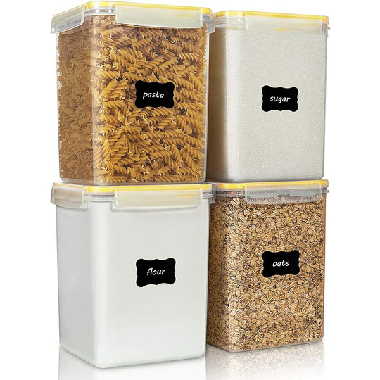 Large Food Storage Containers 5.2L / 176oz, 4 Pieces BPA Free Plastic Airtight Food Storage Containers for Flour, Sugar, Baking Supplies, with 4