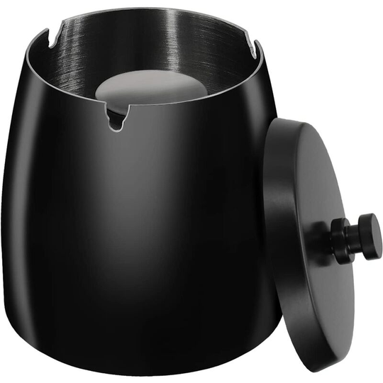 Black Outdoor Ashtray Black Shatterproof Metal Outdoor Ashtray with Deodorant Lid, Large