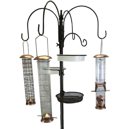 Selections - Deluxe Complete Metal Bird Feeding Station with Large Copper Style Feeders