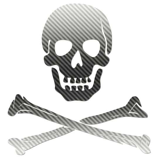 (Carbon Silver, 85mm) Skull Bones Car Vinyl Sticker Premium Grade