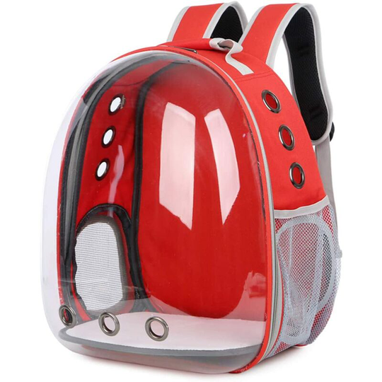 Litzee - Pet Carrier Transparent Backpack Dog and Cat Outdoor Carrier Breathable Capsule Design 180 Degree Tours for Pets - Red