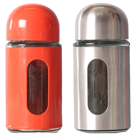 Glass Salt and Pepper Shakers with Adjustable Pour Holes - Stainless Steel Salt Shaker and Pepper Shaker red+stainless steel