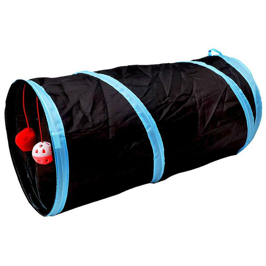 Deckon - Cat Tunnel Toy Funny Pet 2 Hole Play Tube Ball Collapsible Kitten Toy Puppy Ferret Rabbit Play Dog Channel Tube Petsanti-wrinkleBLACK