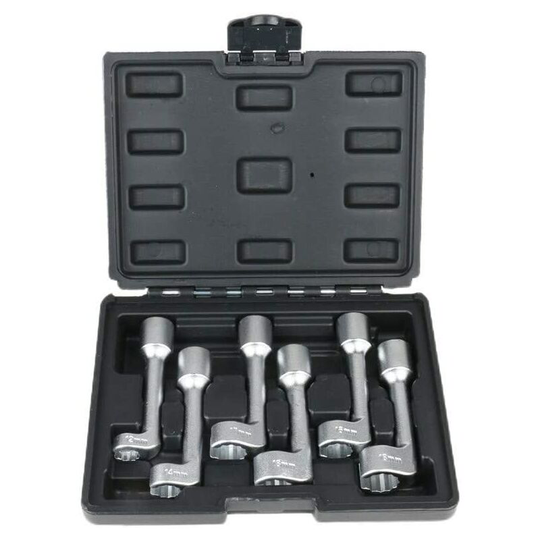 Bearsu - 12PT 1/2' Dr L-Type Open End Ring Diesel Injector Fuel Line Wrench Socket Set 12, 14, 16, 17, 18, 19mm (6pcs)