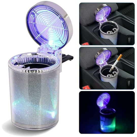 Car Ashtray , Auto Ashtray With Led Light, Mini Car Trash Can, Portable Ashtray With Lid Suitable For Most Vehicles-Thsinde