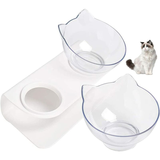 Cat bowls, 15° inclined cat bowl, raised, double bowl for pets, bowl for cat and small dog