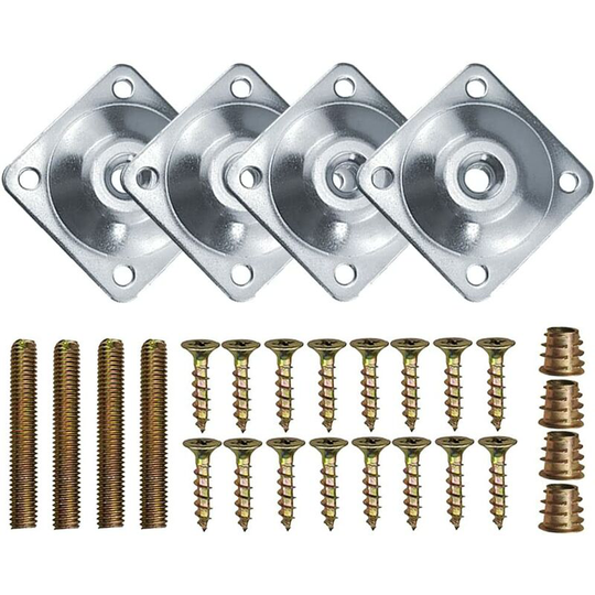 Furniture Leg Mounting Plates 4 Pieces Metal Square Leg Mounting Plates Sofa Leg Fixing Plates with Bolts and Screws for Sofa Seats Silver 48 x 48 mm