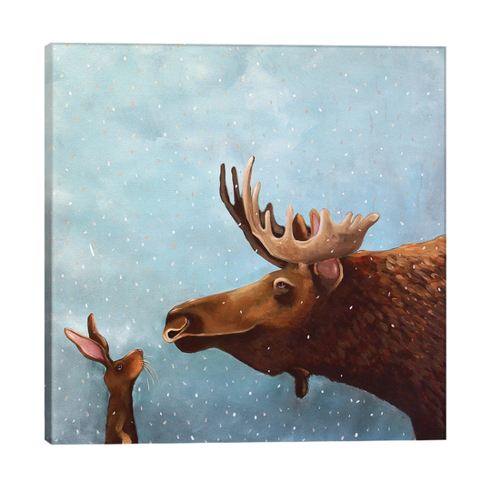'Moose and Rabbit' Painting Print on Wrapped Canvas