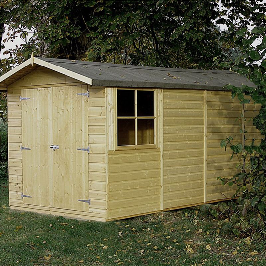 13 X 7 (3.96m X 2.15m) - Pressure Treated Tongue And Groove - Apex Garden Wooden Shed - Double Doors - 3 Opening Windows - 12mm Tongue And Groove