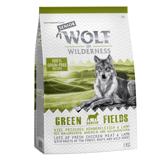 3 x 1kg Wolf of Wilderness Dry Dog Food - 2 + 1 Free!* - Senior "Green Fields" Lamb (3 x 1kg)