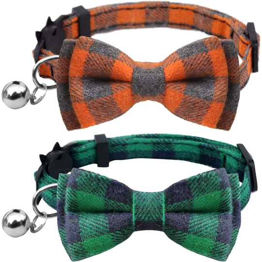 Denuotop - Cleaning Gravels Set of 2 Escaped Cat Collars with Cute Bow Tie and Bell for Kitten and Some Puppies, Adjustable 7.8-10.5 Inch