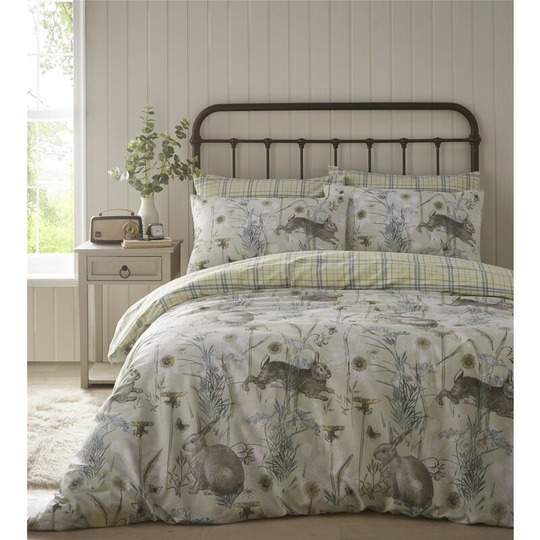 Portfolio Rabbit Meadow Sage King Size Duvet Cover Set Reversible Bedding - Multicoloured